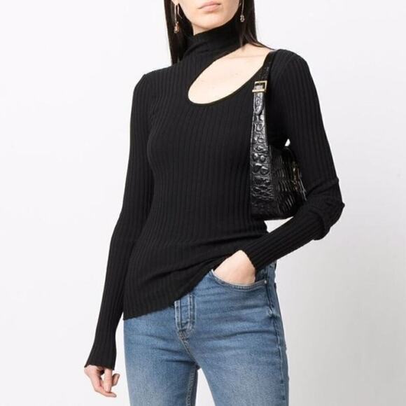 Anine Bing Victoria Top Ribbed Knit Cutout Long Sleeve Turtleneck Black Size XS - Picture 1 of 10